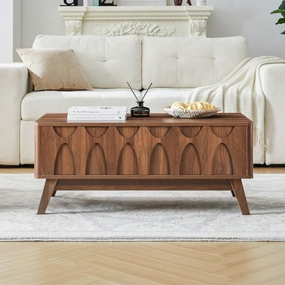 Bifins Coffee Table, Lift Top Coffee Table with Hidden Compartment | Mid Century Modern Coffee Table with Storage, Rectangular Center Table with Lift Tabletop for Living Room - color: Walunt