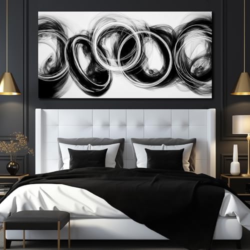 MXUNYZ Black and White Abstract Canvas Wall Art 58x29 Inch | Large Minimalist Painting for Living Room,Black Art Work for Office Walls,Hotel Hallway Bedroom Wall Decor - color: Black, size: 58"L x 29"W