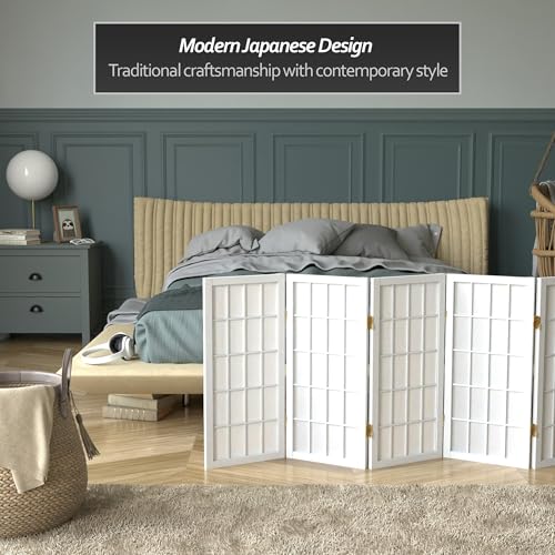 2 ft. Short Desktop Window Pane Shoji Screen - White - 5 Panels - color: White, size: 5 Panel