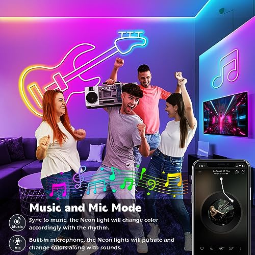 AILBTON 20Ft LED neon Lights with Remote APP Control IP65 Waterproof Flexible Neon Strip Lights 24V RGB Rope Lights for Bedroom Room Outdoors Décor - size: 20FT