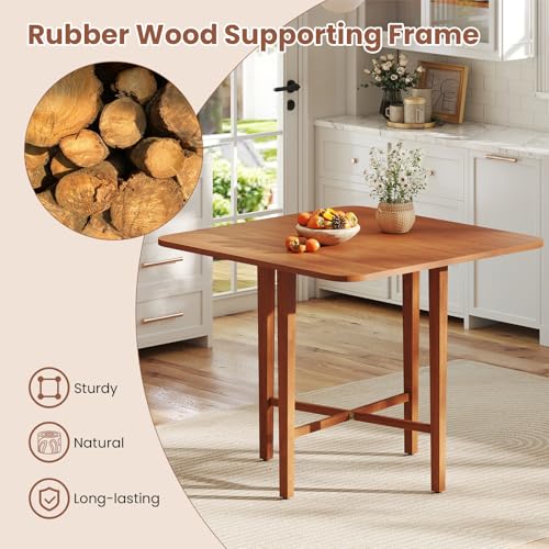 GOFLAME Square Drop Leaf Dining Table for 2-4 People, Folding Kitchen Table with Solid Rubber Wood Legs, Farmhouse Extendable Table for Dining Room, Living Room, Small Space, Walnut - color: Walnut
