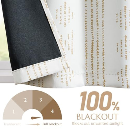 jinchan Boho Blackout Kitchen Tier Curtains, 24 Inch, Taupe on Beige | Taupe geometric print on warm beige, soft blackout backing, 2 panels, rod pocket, for kitchens, bedrooms, RVs and campers - color: Blackout Backing | Taupe on Beige, size: 25"W x 24"L