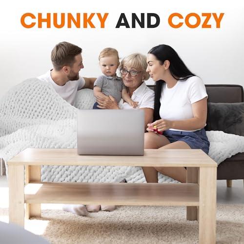 Cheer Collection Chunky Knit Blanket - Throw Blankets for Bed & Couch, Cozy Chunky Knit Throw Blanket, Ultra-Soft Oversized Knitted Blanket, Machine Washable Knit Throw Blanket- 50''x60'', White - color: White