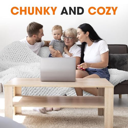 Cheer Collection Chunky Knit Blanket - Throw Blankets for Bed & Couch, Cozy Chunky Knit Throw Blanket, Ultra-Soft Oversized Knitted Blanket, Machine Washable Knit Throw Blanket- 50''x60'', White - color: White