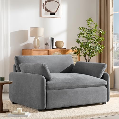 Merax 50 x 43 Oversized Chenille Single Sofa Chair,Wide and Deep Seat Accent Chair,Modern Upholstered Comfy Couch with Pillows for Living Room,Apartment,Bedroom,Gray - color: Grey