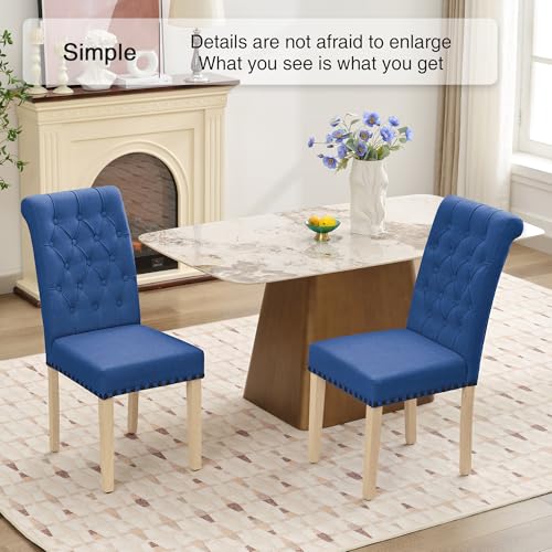 adochr Linen Dining Chairs Set of 4, Armless Parsons Chairs,Dark Blue | Wooden Legs & Tufted Buttons, Upholstered Dining Room Chair for Kitchen/Dining Room/Living Room - color: Dark Blue, size: 4PCS