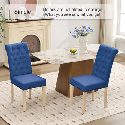 adochr Linen Dining Chairs Set of 4, Armless Parsons Chairs,Dark Blue | Wooden Legs & Tufted Buttons, Upholstered Dining Room Chair for Kitchen/Dining Room/Living Room - color: Dark Blue, size: 4PCS