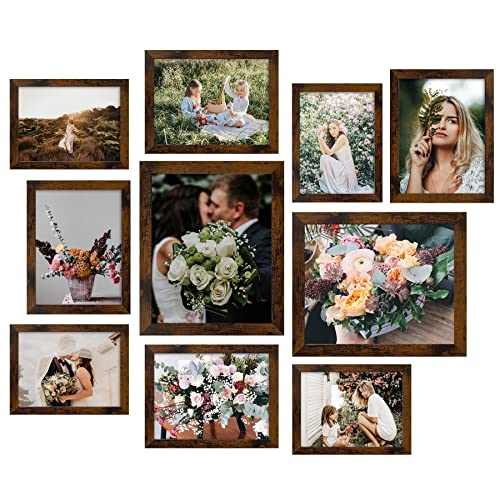 LUCKYLIFE Picture Frame Set 10-Pack, Gallery Wall Frame Collage with 8x10 5x7 4x6 Frames in Yellow Brown Finishes - color: Yellow Brown
