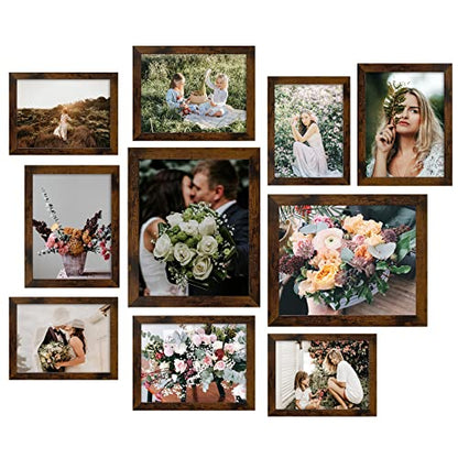 LUCKYLIFE Picture Frame Set 10-Pack, Gallery Wall Frame Collage with 8x10 5x7 4x6 Frames in Yellow Brown Finishes - color: Yellow Brown