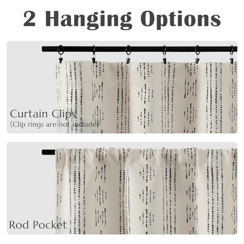 jinchan Boho Blackout Kitchen Tier Curtains, 36 Inch, Black on Beige | Black geometric print on warm beige, soft blackout backing, 2 panels, rod pocket, for kitchens, bedrooms, RVs and campers - color: Blackout Backing | Black on Beige, size: 25"W x 36"L