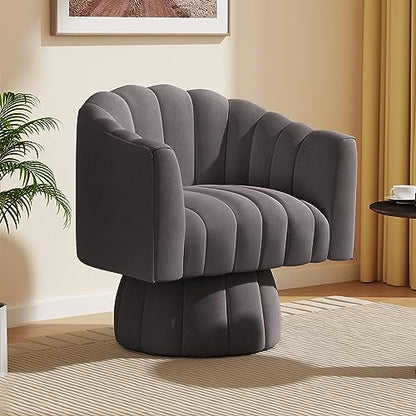Dewhut Swivel Accent Chair, Barrel Accent Chair, Velvet, Gray | Velvet Upholstered Round Arm Chair with 360° Swivel Base, Mid Century Modern Living Room Chair, Easy Setup - color: Grey