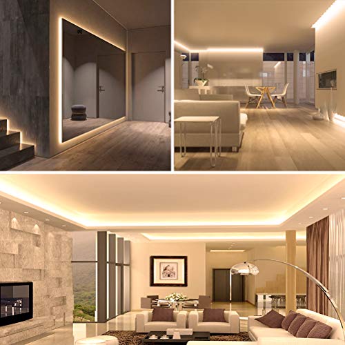 Onforu Warm White LED Strip Lights, 49.2ft 3000K Warm White Dimmable Strip Lighting, 2835 LEDs Tape Light, Flexible Ribbon Light for Kitchen Cabinet Bedroom Wardrobe,15m 12V Adhesive Rope Light