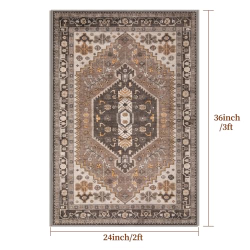 Ciicool 2x3ft Small Area Rug,Washable Boho Thin Mat for Entryway Kitchen | Oriental Non-Slip Low-Pile Hazel Indoor Carpet Entry Rugs for Entrance Bedroom Kitchen Bathroom Foyer Decor - color: Hazel, size: 2' X 3' (Rectangular)