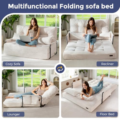 MAXYOYO Adjustable Folding Sofa Bed Couch with 2 Pillows, Beige | Multi-Functional Bean Bag Bed, 5-Position Foldable Lazy Floor Sofa Bed with Armrest, Versatile Floor Seating for Reading - color: Beige