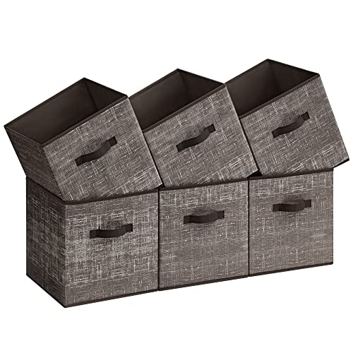 SONGMICS Storage Cubes, 13-Inch Non-Woven Fabric Bins with Double Handles, Set of 6, Closet Organizers for Shelves, Foldable, for Clothes, Walnut Color UROB033K02 - color: Walnut Color, size: 13 Inch-6 Pack