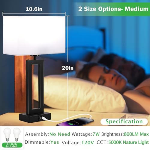 Lamps for Bedrooms - Set of 2 Modern Table Lamps with Touch Control, 3 Way Dimmable, USB C&A Charging, White&Black - color: White-Daylight, size: 20IN
