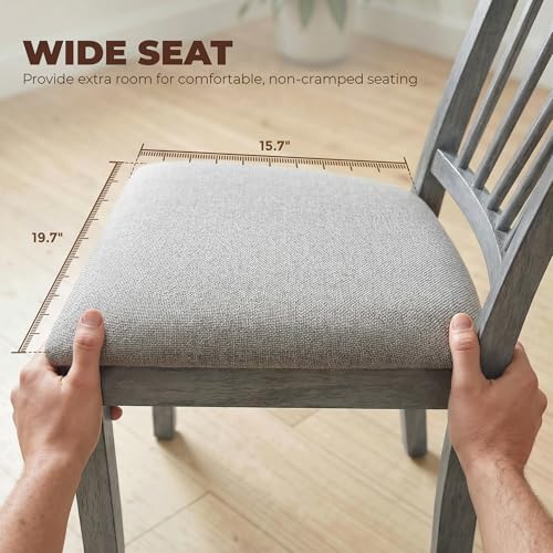 HOMCOM Farmhouse Dining Chairs Set of 2 Rubberwood Legs, Rustic Gray | Upholstered Linen Fabric, Kitchen Chairs, for Kitchen, Dining Room - color: Rustic Gray