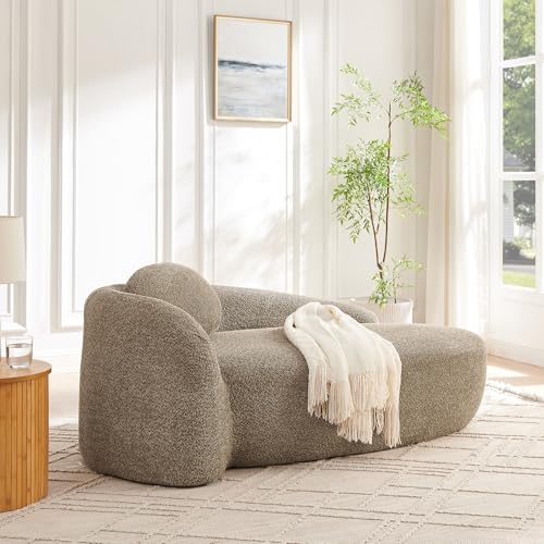 JIVOIT Modern Oval Single Lazy Sofa Chair, Bouclé Fabric Single Lounge Chair with Integrated Backrest, Side Armrest and Pillow, Compact Space-Saving Lounge Chair for Living Room Bedroom (Brown//033) - color: Brown//033