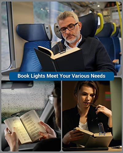 DEWENWILS USB Rechargeable Book Light for Reading in Bed, Warm White, Brightness Adjustable, LED Clip on Book Reading Lights, Perfect for Bookworms, Kids, Black | 2-Level Brightness, Flexible Lighting Angle, Compact & Lightweight, Ideal for Bookworms, Kid