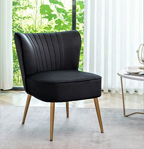 Container Furniture Direct Modern Velvet Accent Chair for Living Room, Bedroom, or Entryway, Stylish and Comfortable Armless Design with Metal Legs, Black - color: Black