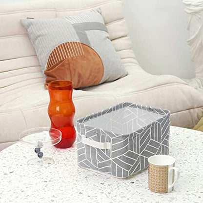 CROWNED 6 Pcs Storage Basket Foldable Cube Fabric Bins Square Mini Box Receive Organizer Rectangle Canvas with Handles for Home Office Books Small 11x8x6.3 inch Grey | 11x8x6.3 inch Square Mini Box Receive Organizer, Small Rectangle Canvas with Handles, F