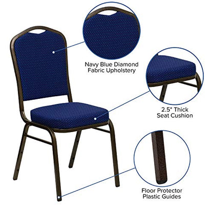 Flash Furniture Hercules Fabric Crown Back Banquet Chair, Navy Blue, 4-Pack | Stackable, Gold Vein Frame, Fabric Upholstery - color: Navy Blue Patterned Fabric/Gold Vein Frame, size: Set of 4