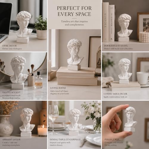 Resin Bust Statue 2.76 Inch Plaster Figurines Mini Home Decoration Sculpture White for Art Hobbyist-David - size: David
