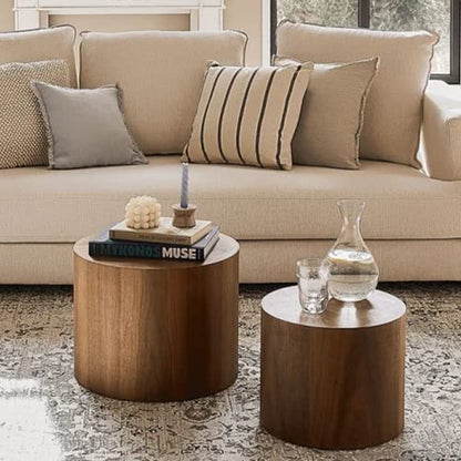 Nesting Coffee Table Set of 2, Walnut Round Wooden Coffee Tables Modern Circle Table for Small Space Living Room Bedroom Accent End Side Table (Walnut-Round) - color: 18.9" Walnut