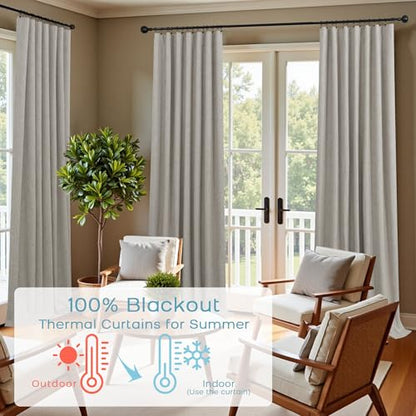 KOUFALL 52x45 Inches Long Taupe Back Tab Linen Blackout Curtains for Living Room - color: Taupe, size: 52"W x 45"L (Pack of 2)