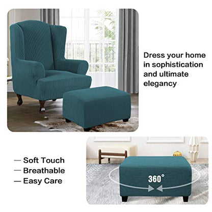 H.VERSAILTEX Ottoman Cover Slipcover Rectangle Fit Length 29'-34' Footrest Sofa Slipcovers Stool Cover Footstool Protector Covers Feature Stretch Thick Soft Jacquard Fabric Washable - Deep Teal - color: Deep Teal, size: Rectangle-Large