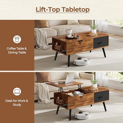 Yaheetech Coffee Table with Storage,39.5'' Lift Top Coffee Table,Hidden Storage Compartment,Foldable Drawer,Lift Tabletop Dining Center Table for Home Living Room Office,Rustic Brown - color: Rustic Brown