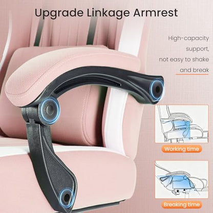 Sweetcrispy Video Game Chair, Ergonomic Computer Desk Chair, Lumbar Support | Footrest, Height Adjustable, Linkage Armrests, Headrest, High Back, 360° Wheels, Pink - color: Pink