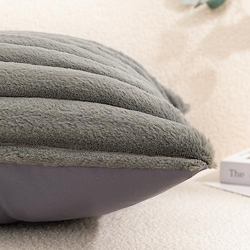 Uhomy 2 Pack Faux Fur Plush Decorative Throw Pillow Covers Fuzzy Striped Soft Pillowcase Cushion Covers for Living Room Sofa Couch Bedroom, 12x20 inch 30x50 Cm, Grey - color: Grey, size: 20" x 12" (Pack of 2)