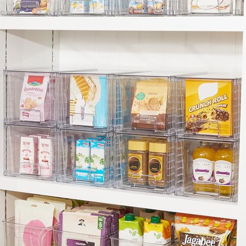 Vtopmart 4 Pack Stackable Clear Pantry Storage Drawers, Large | Large Clear Drawers with Handles. Stackable, Easy to Assemble, Non-slip and Sturdy for Pantry, Kitchen, Cabinet & Bathroom. - size: 4Pack 7"H