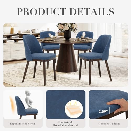 COLAMY Upholstered Dining Chairs Set of 4, Modern Kitchen Chairs with Back, Leather Side Dining Room Chairs with Wood Legs for Kitchen Dining Room Restaurant,Blue - color: Blue, size: Set of 4