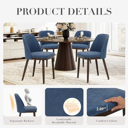 COLAMY Upholstered Dining Chairs Set of 4, Modern Kitchen Chairs with Back, Leather Side Dining Room Chairs with Wood Legs for Kitchen Dining Room Restaurant,Blue - color: Blue, size: Set of 4