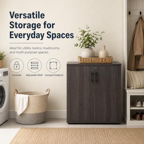 MMT Office Storage Cabinet, Lockable, Storm Grey Walnut - color: Storm Grey Walnut