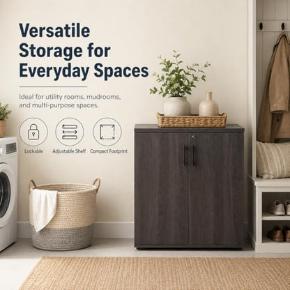 MMT Office Storage Cabinet, Lockable, Storm Grey Walnut - color: Storm Grey Walnut