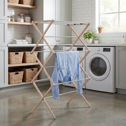 Household Essentials 5001 Collapsible Folding Wooden Clothes Drying Rack For Laundry | Pre Assembled - color: Natural/White Birch