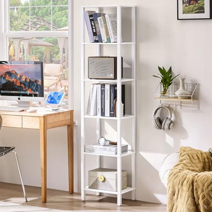 YUFAM 6-Tier Tall Narrow Bookcase, Small Bookshelf for Small Space, White - color: White, size: 6-Tier