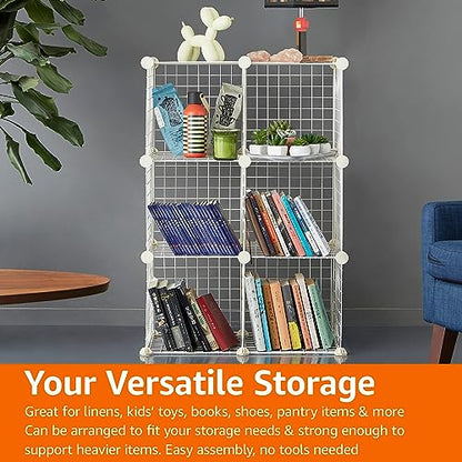 Amazon Basics Cube Wire Grid, 6-Cube, 12 x 12-Inches, White | Stackable, Storage Shelves - color: White
