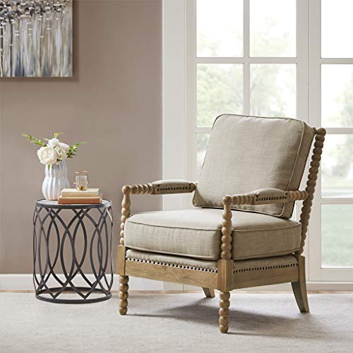 Madison Park Donohue Mid-Century Modern Accent Chairs for Living Room with Nailhead Trim, Solid Wood, Oakwood Finish, Upholstered Seat, Lounge for Reading Bedroom Furniture, Light Grey - color: Light Grey