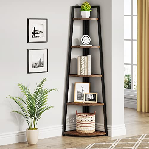 Tribesigns 5 Tier Corner Bookshelf and Bookcase, 70 inch Tall Corner Shelves Standing Shelving Unit Indoor Plant Stand for Living Room, Kitchen, Home Office (Brown) - color: Brown