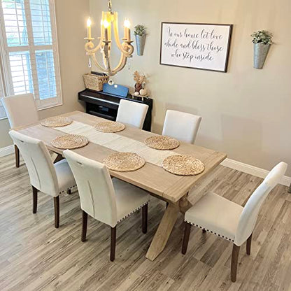 COLAMY Upholstered Parsons Dining Chairs Set of 4, Fabric Dining Room Kitchen Side Chair with Nailhead Trim and Wood Legs - Beige,No Table - size: set of 4