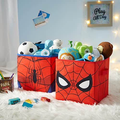 Idea Nuova Marvel Spider-Man Collapsible Storage Cubes, Set of 2 Fabric Organizer Bins, 10 x 10 Inch Storage Baskets for Kids Bedroom, Playroom, Closet & Cube Shelves, Red