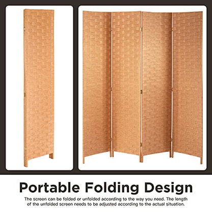 Wood Mesh Woven Design 4 Panel Folding Wooden Screen Room Divider - color: Natural, size: 4 Panel