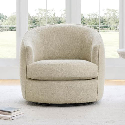 CHITA Barrel Swivel Accent Chair, Wood Frame, Fully Assembled, Oatmeal | Modern Armchair with FSC Certified Wood Frame, Living Room Chair for bedroom & office, 31.5"Dx32.3"Wx28.7"H, 350 Lbs Capacity - color: Oatmeal - Fabric