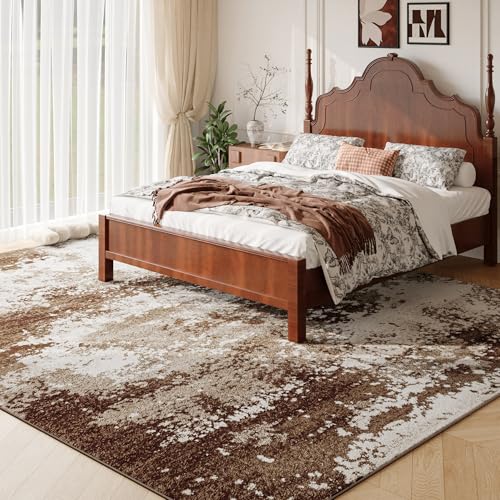 Brown Washable Rug 5x7 Area Rugs for Living Room Bedroom Carpet | Indoor Vintage Abstract Boho Large Rug Non Slip Faux Wool Rugs for Dorm, Dining Room Table, Nursery, Kids Playroom, Coffee - color: Brown, size: 5' X 7' (Rectangular)