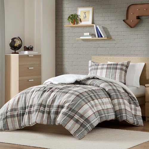 Intelligent Design Plaid Lodge Modern Tan/Gray Twin Duvet Cover Set, 2pc | Girls Bedroom Bedding, Back to School, Casual, Lightweight, All-Season, Machine Washable, Easy Care, Cozy, Breathable, Soft - color: Tan/Gray, size: T/TXL Duvet Cover