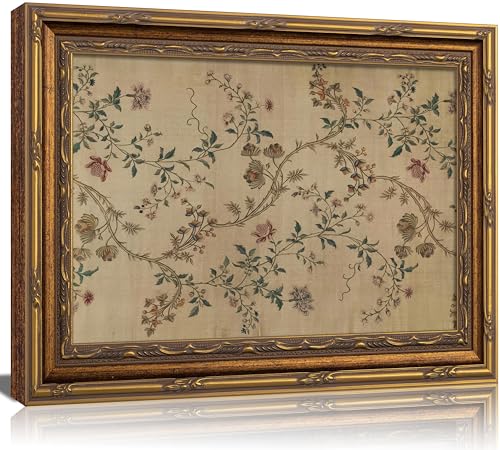 Vintage gold framed Floral Vine wall art Retro Beige Botanical Painting Canvas Prints Elegant Antique Flower French Leaf Wall Decor for Farmhouse Bedroom Living Room Home Decration 16x24in - color: Floral, size: 24"L x 16"W